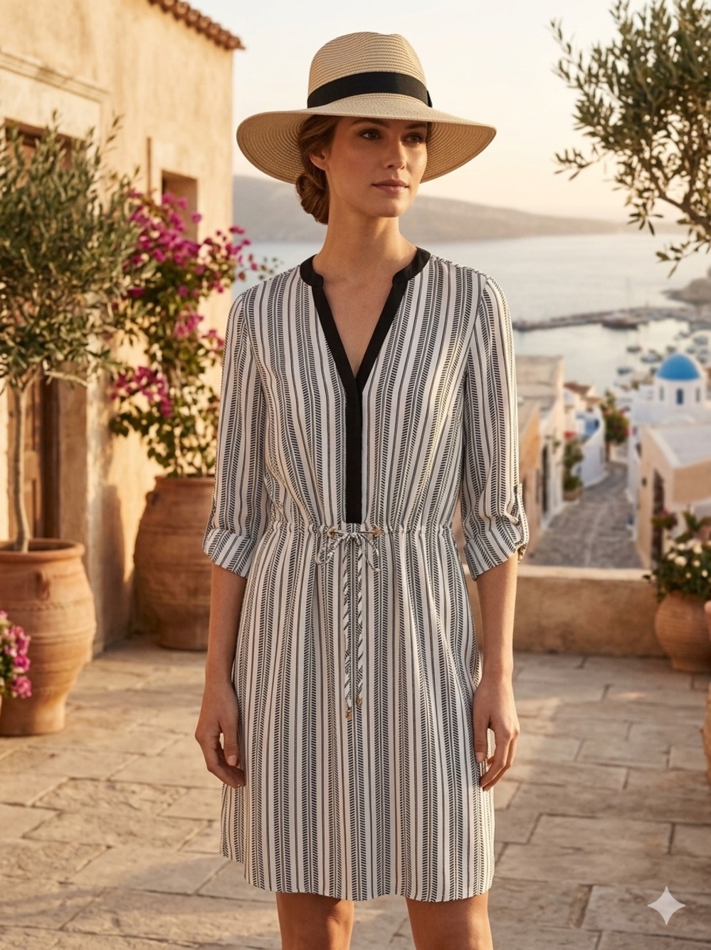 H&M Modern Classic Striped V-Neck Resort Vacation Dress - Size 4 EUC QUIET LUX